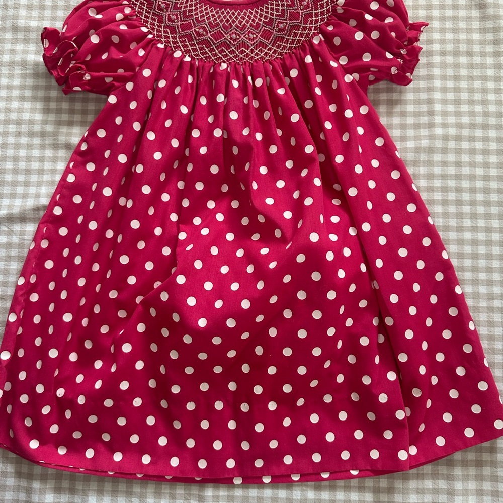 Pink Polka Dot Smocked Dress